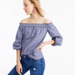 J Crew off shoulder blue and white stripe top 8